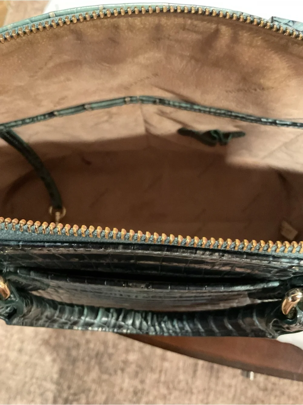 Brahmin Duxbury Teal Croc-Embossed Leather Satchel with Detachable Strap